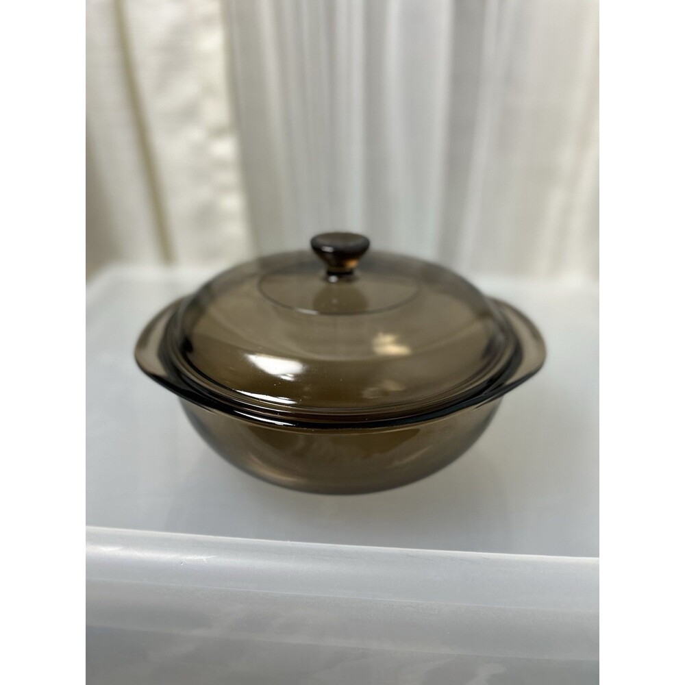 Vintage Pyrex 1.5L 023 Tinted Amber Brown Bowl Casserole W/ Lid Corning NY, USA
